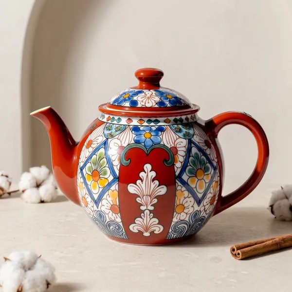 Blue_Pottery_Hand-Painted_Multicolour_Teapot_With_Lid