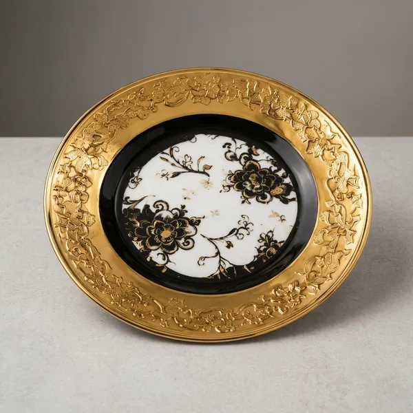 Blue_Pottery_Gold_Black_Floral_Decorative_Charger_Plate