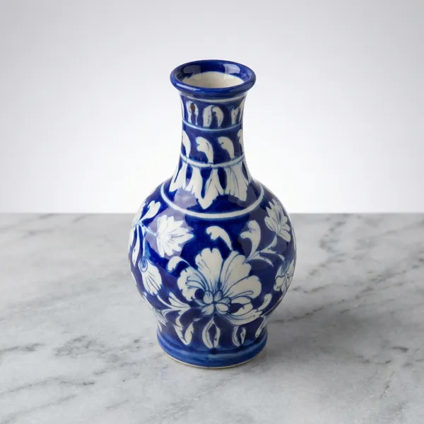 Blue_Pottery_Decorative_Blue_White_Floral_Vase