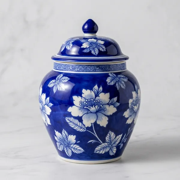 Blue_Pottery_Decorative_Floral_Ginger_Jar_With_Lid