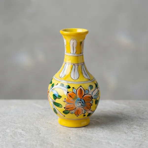 Blue_Pottery_Decorative_Yellow_Hand-Painted_Floral_Vase