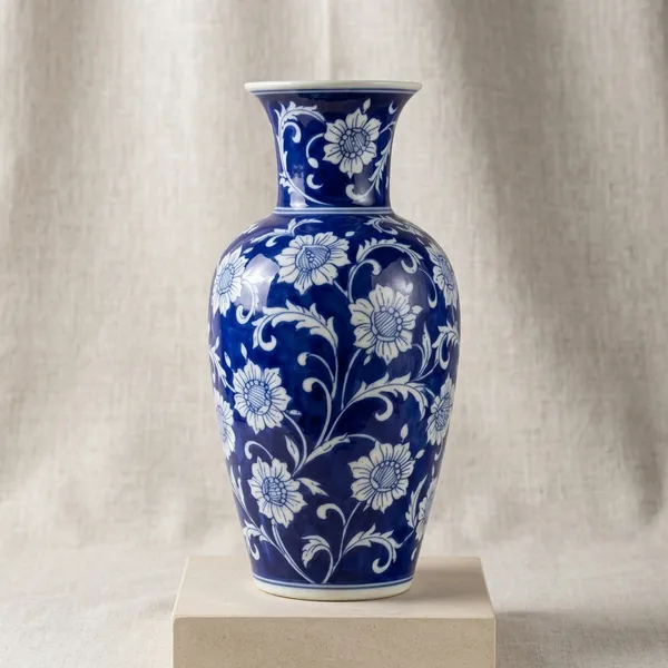 Blue_Pottery_Floral_Blue_And_White_Decorative_Vase