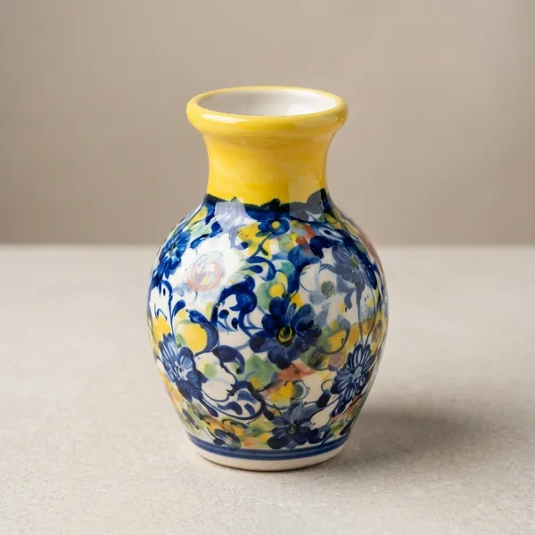 Blue_Pottery_Blue_And_Yellow_Floral_Decorative_Vase