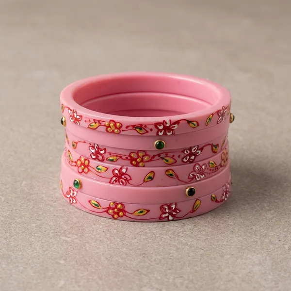Pink_Plastic_Resin_Floral_Printed_Bangles_Set_For_Women