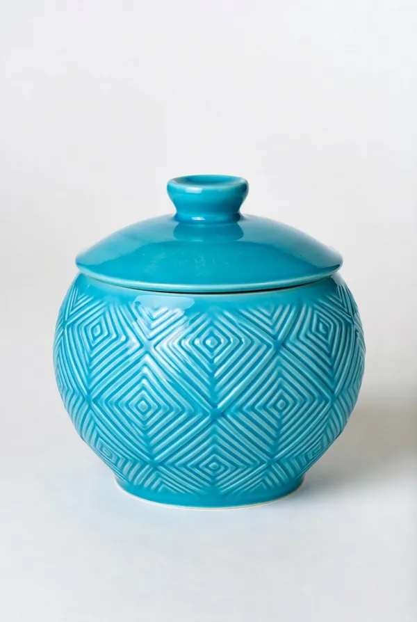 Blue_Pottery_Turquoise_Geometric_Pattern_Sugar_Pot_With_Lid