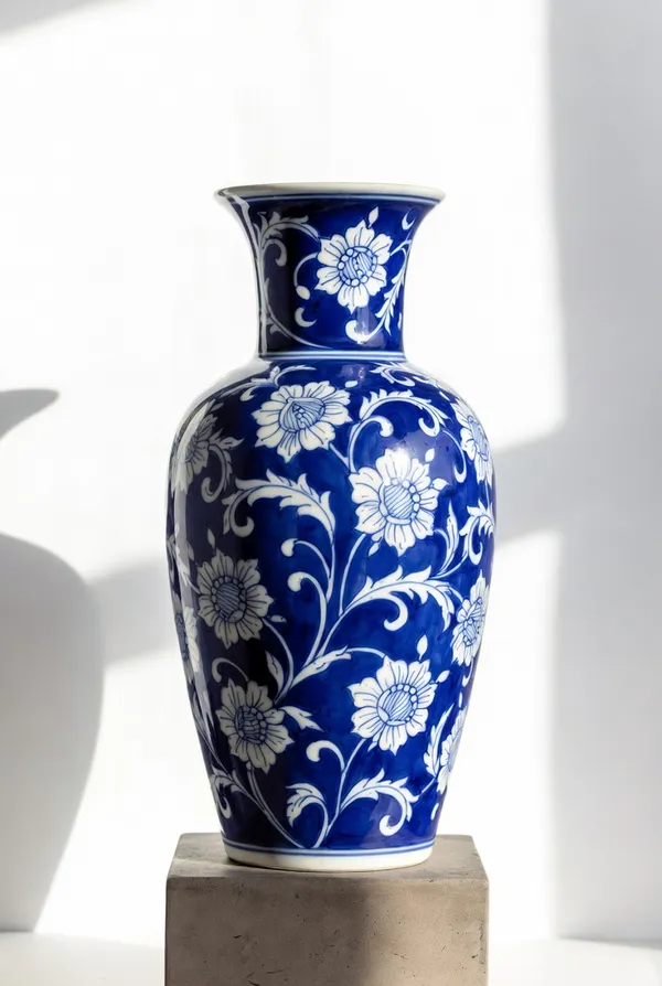 Blue_Pottery_Floral_Blue_And_White_Decorative_Vase