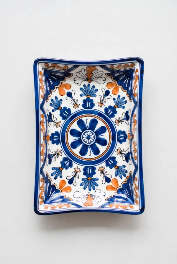 Blue_Pottery_Hand-Painted_Blue_Floral_Rectangular_Serving_Tray