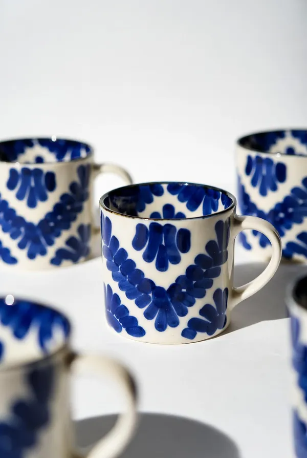 Blue_Pottery_Hand-Painted_Floral_Blue_And_White_Coffee_Mug_Set