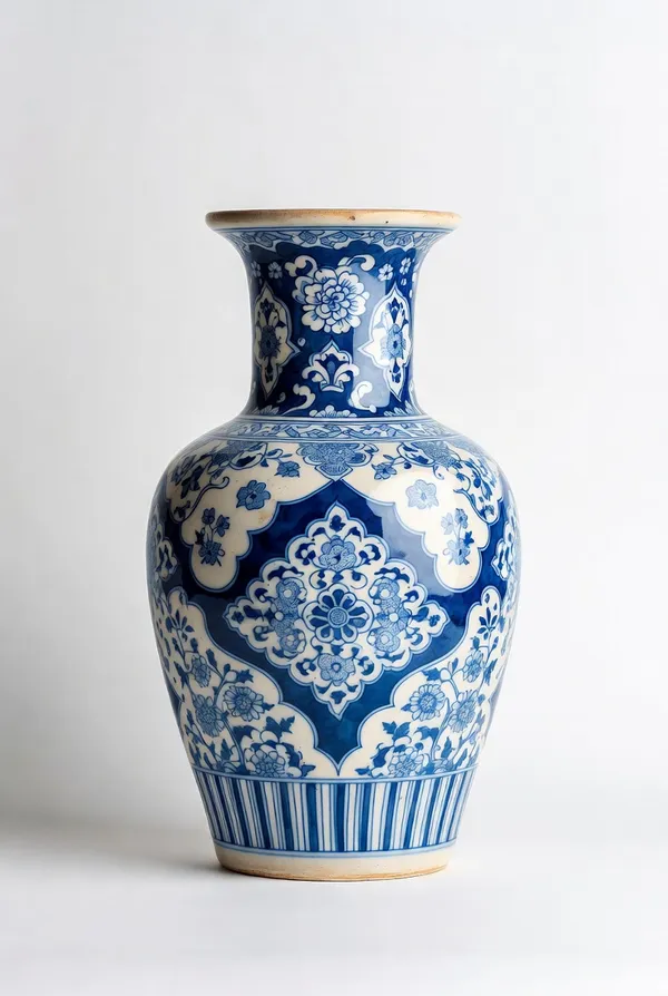 Blue_Pottery_Blue_White_Floral_Decorative_Vase