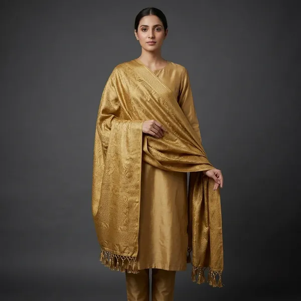 Golden_Satin_Silk_Embroidered_Tassel_Dupatta_For_Women