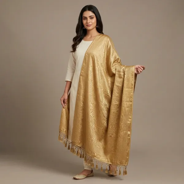 Golden_Satin_Silk_Embroidered_Tassel_Dupatta_For_Women
