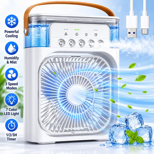 White_Plastic_Portable_7-Color_LED_Mini_Air_Cooler_Fan