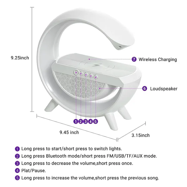 White_3-In-1_Rgb_LED_Lamp_Bluetooth_Speaker_With_Wireless_Charging
