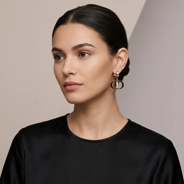 Gold_Tone_Black_Enamel_Logo_Drop_Earrings_For_Women