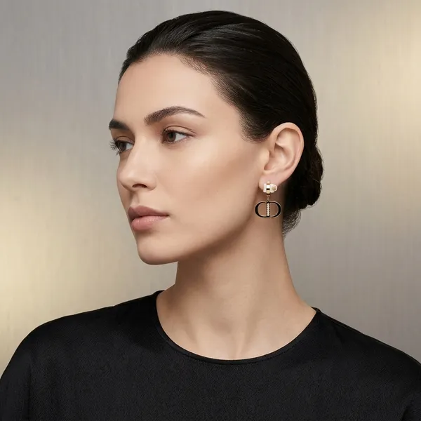 Gold_Tone_Black_Enamel_Logo_Drop_Earrings_For_Women