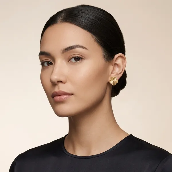 Golden_Gold_Tone_Floral_Clover_Stud_Earrings_For_Women