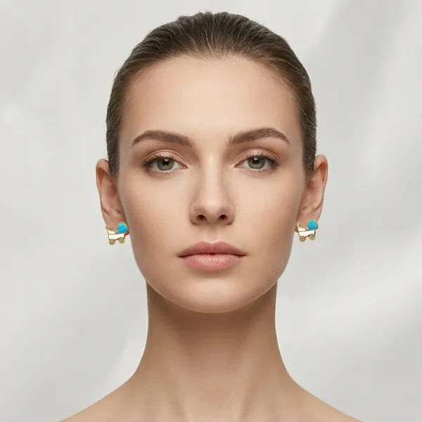 Blue_Golden_Enamel_Baby_Stroller_Stud_Earrings_For_Women