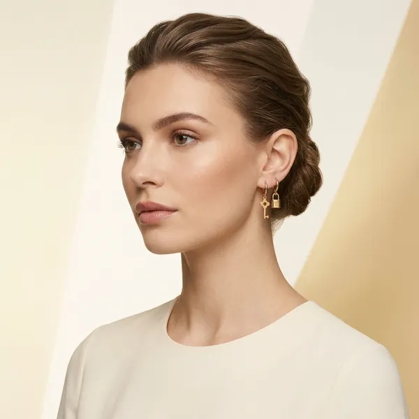 Golden_Tone_Lock_And_Key_Charm_Hoop_Earrings_For_Women