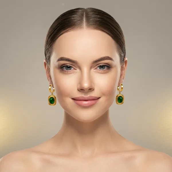 Golden_Plated_Green_Stone_Oval_Drop_Hoop_Earrings_For_Women
