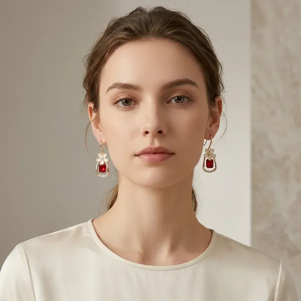 Golden_Tone_Red_Stone_Floral_Drop_Earrings_For_Women