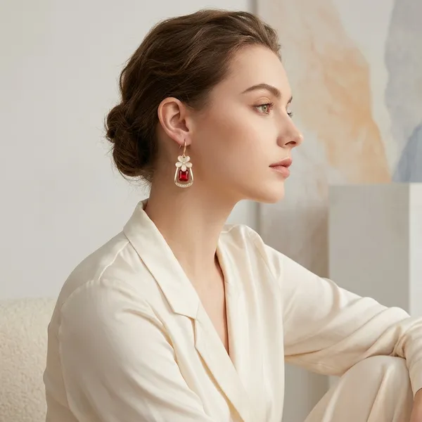 Golden_Tone_Red_Stone_Floral_Drop_Earrings_For_Women