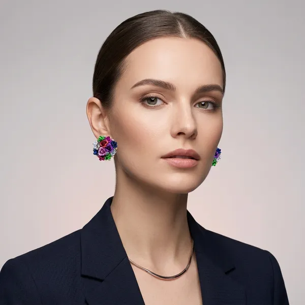 Multicolour_Metal_Crystal_Floral_Cluster_Stud_Earrings_For_Women