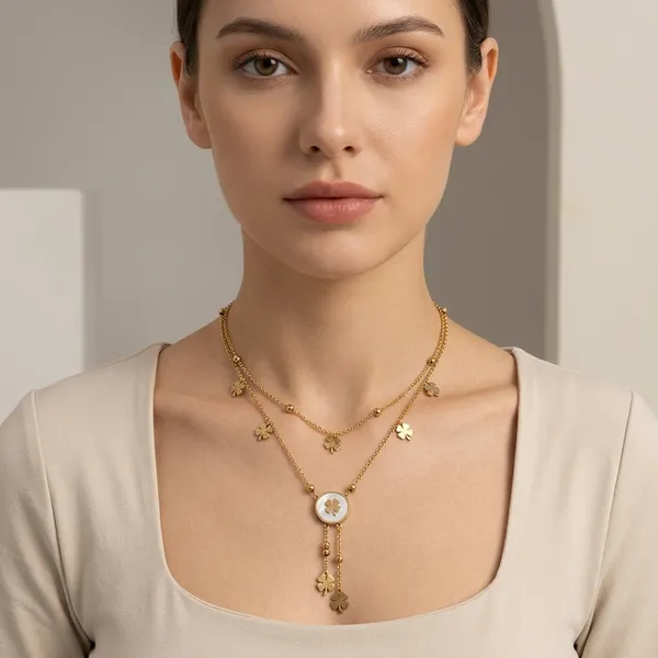 Golden_Gold_Plated_Layered_Floral_Charm_Necklace_For_Women