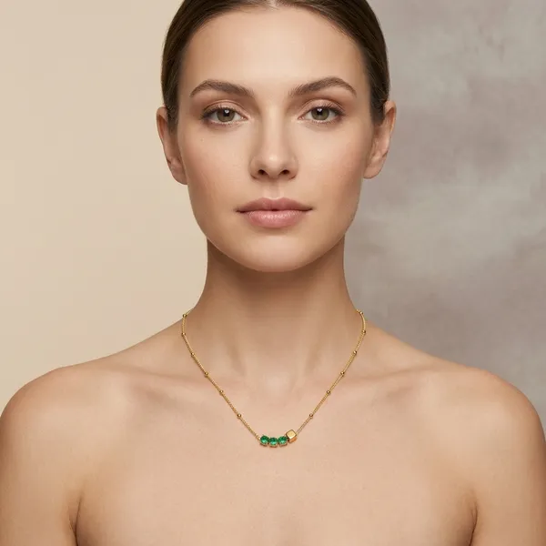 Golden_Gold_Plated_Green_Stone_Accent_Chain_Necklace_For_Women