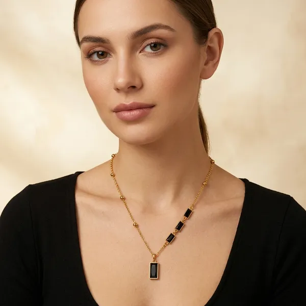 Golden_Toned_Black_Rectangular_Stone_Pendant_Necklace_For_Women
