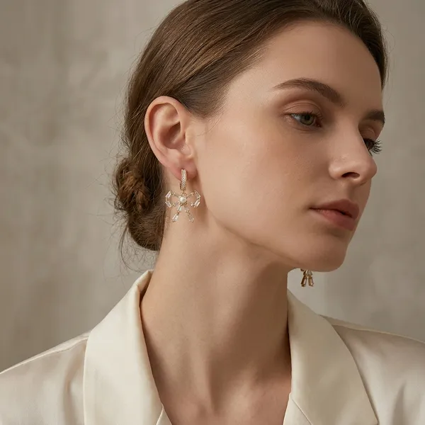 Golden_Crystal_Bow_Pearl_Drop_Earrings_For_Women