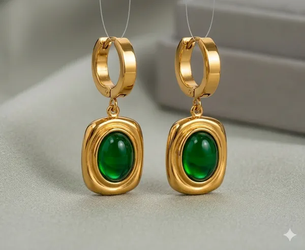 Golden_Plated_Green_Stone_Oval_Drop_Hoop_Earrings_For_Women
