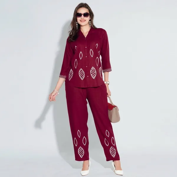 Maroon_Cotton_Kurta_Pant_Set_For_Women