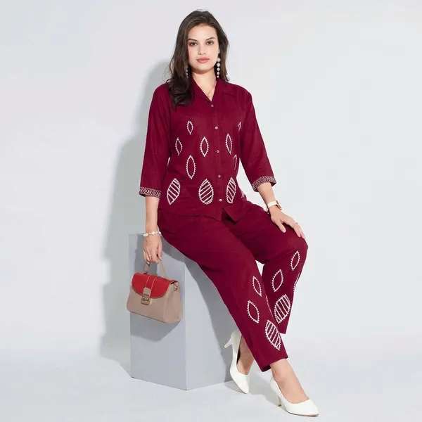 Maroon_Cotton_Kurta_Pant_Set_For_Women