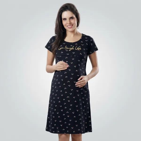 Black_Cotton_Maternity_Dress_With_Zipper_For_Women