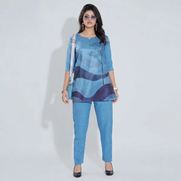 Blue_Linen_Kurti_Pant_Set_For_Women