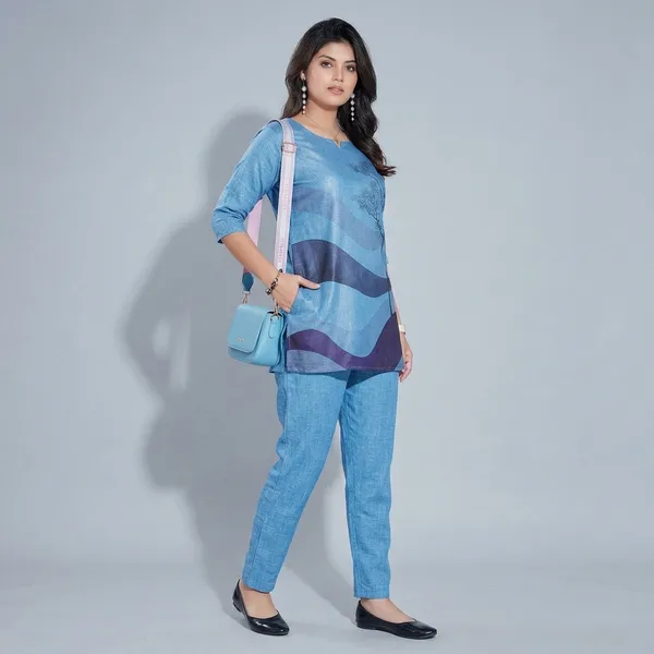 Blue_Linen_Kurti_Pant_Set_For_Women