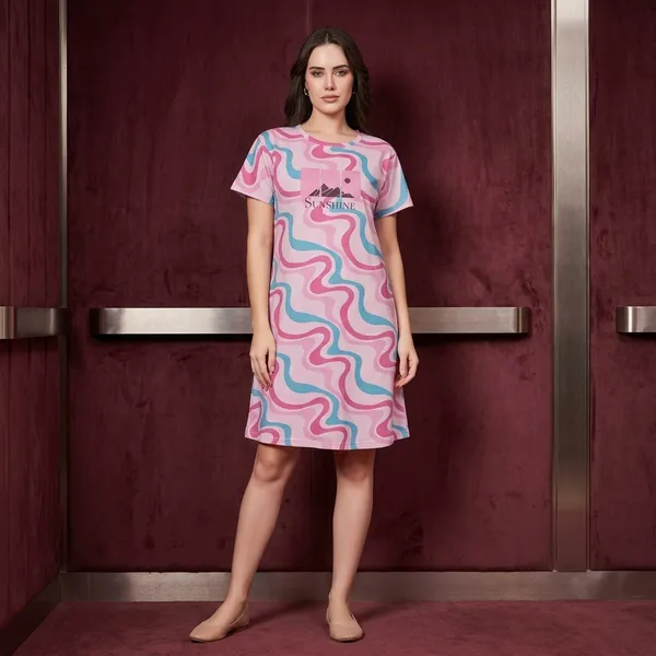 Pink_Blue_Cotton_Graphic_T-Shirt_Dress_For_Women