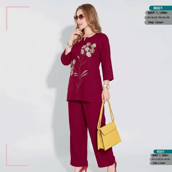 Maroon_Linen_Kurta_Pant_Set_For_Women