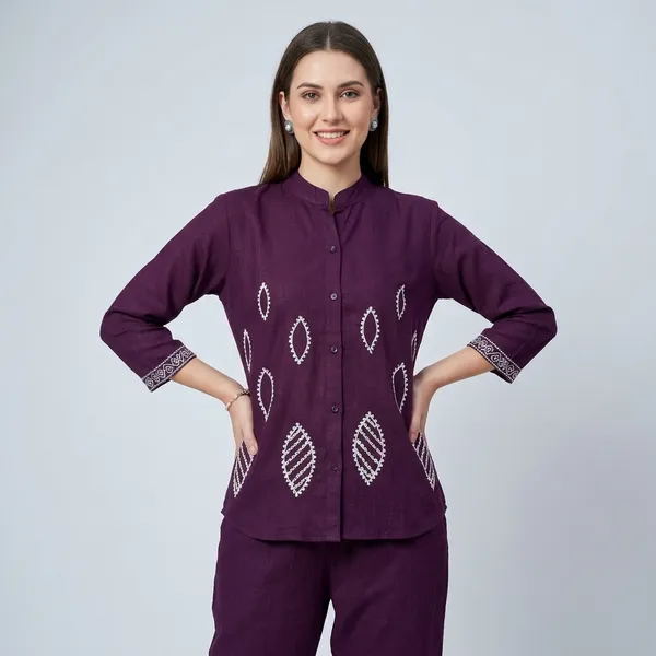 Purple_Linen_Kurta_Pant_Set_For_Women