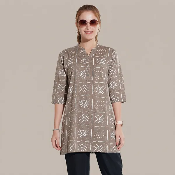 Brown_Cotton_Kurti_Pant_Set_For_Women