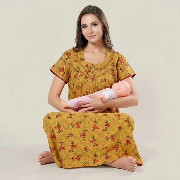 Mustard_Yellow_Cotton_Nighty_For_Women