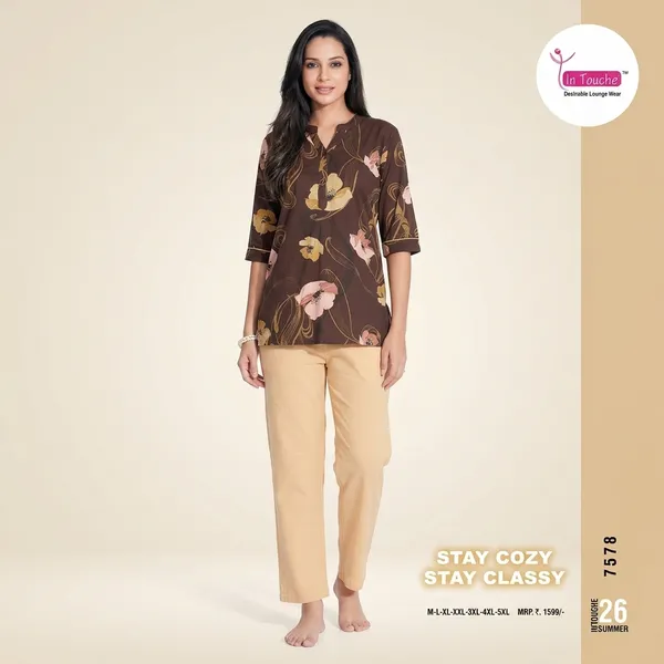 Brown_Cotton_Kurti_Pant_Set_For_Women