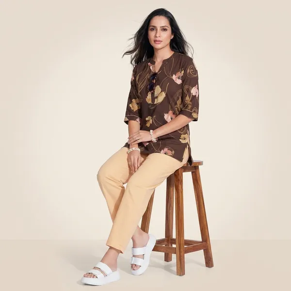 Brown_Cotton_Kurti_Pant_Set_For_Women
