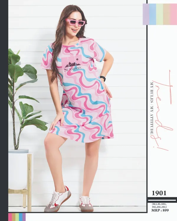 Pink_Blue_Cotton_Graphic_T-Shirt_Dress_For_Women