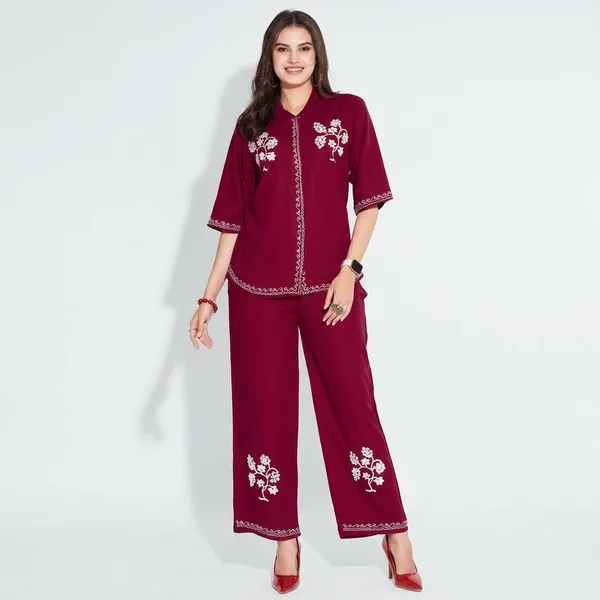 Maroon_Cotton_Kurta_Pant_Set_For_Women