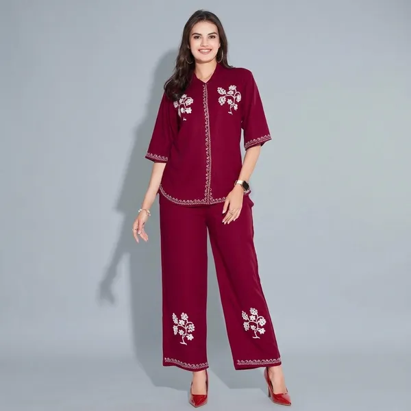 Maroon_Cotton_Kurta_Pant_Set_For_Women