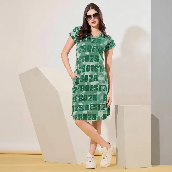 Green_Cotton_T-Shirt_Dress_For_Women