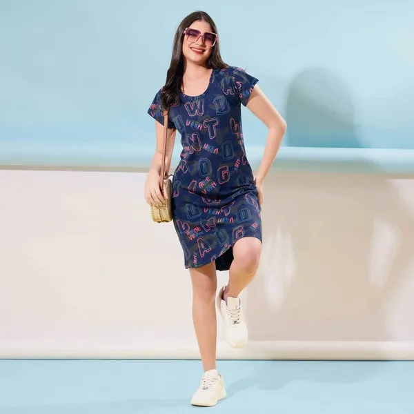 Navy_Blue_Cotton_Short_Sleeve_Dress_For_Women