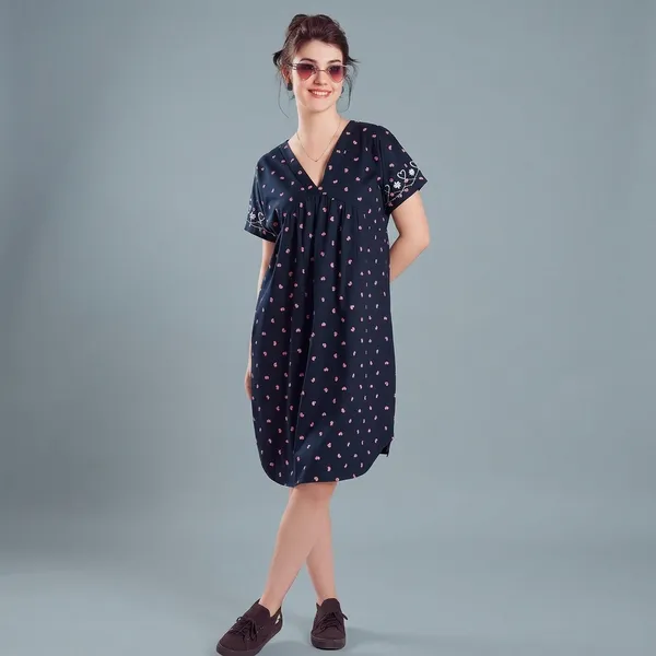 Navy_Blue_Cotton_Short_Sleeve_Shift_Dress_For_Women