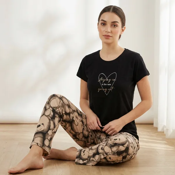 Black_&_Beige_Cotton_Nightwear_Set_For_Women